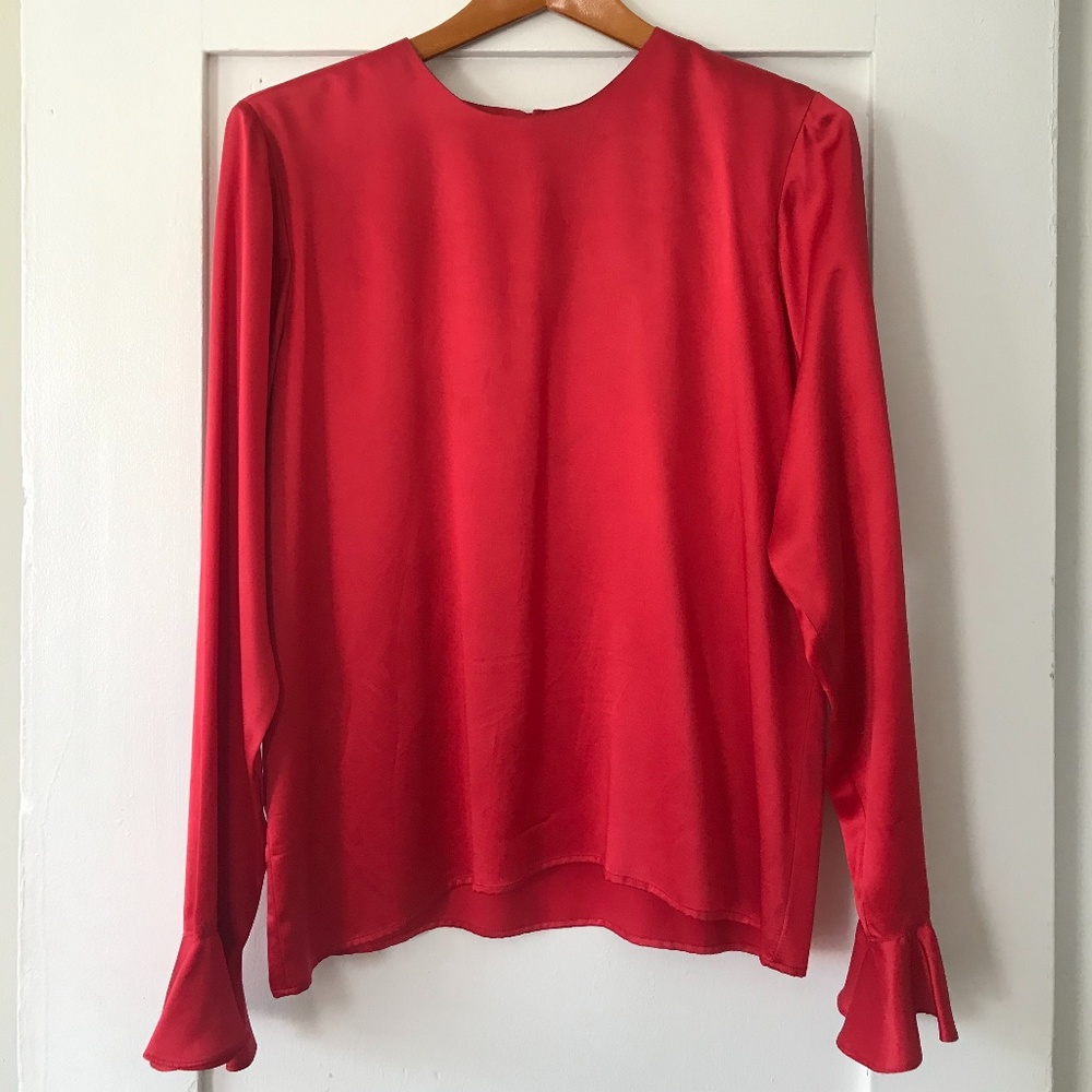 Vintage YSL Yves Saint Laurent coral silk blouse FR42